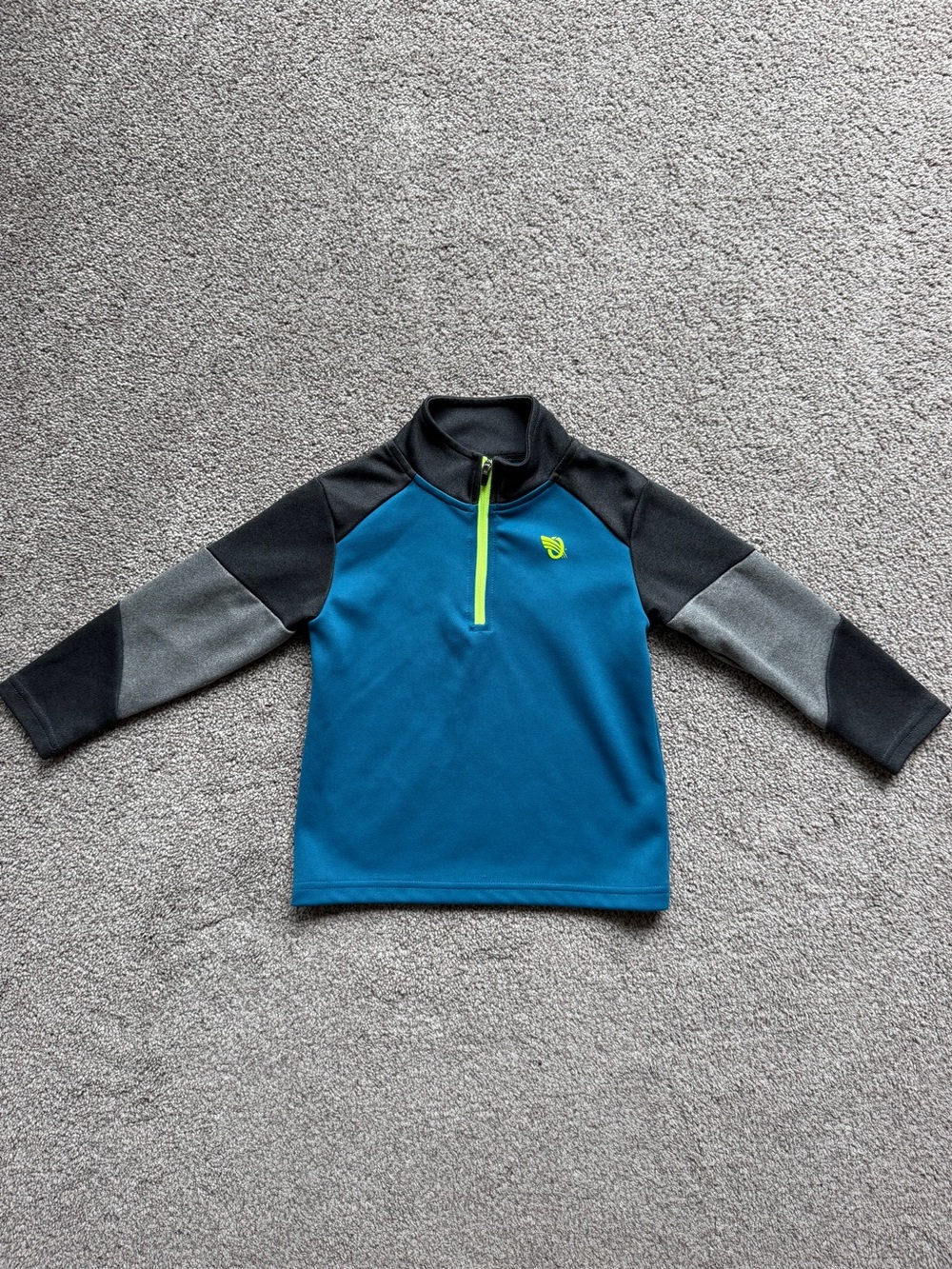 OshKosh B'gosh Teal Blue Pullover with Black and Gray Raglan Sleeves & Neon Zip